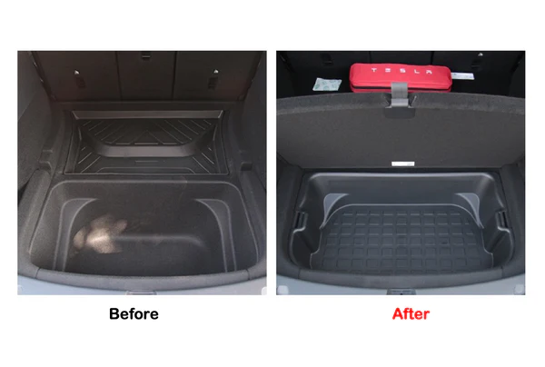 TESLA MODEL Y TRUNK UPPER AND LOWER LAYER STORAGE BOX - before and after